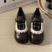 Paired With Skirt, Soft Girl Lace Round Toe Small Leather Shoes, Women's 2025 New Fashionable And Versatile Shallow_vogvips.com
