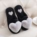 Autumn Winter New Big Heart Women's Warm Non-Slip Thick Sole Indoor Fashion Cute Fabric Cotton Slippers_vogvips.com