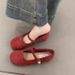 French Retro Light Mouth Red Single Shoes Female Gentle Fairy Suede Mary Jane Flat Women's Shoes_vogvips.com