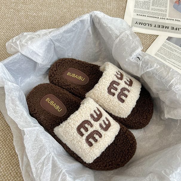 Fluffy For Women, New Autumn Style, Letter Ins Fashion, High-end Home And Outdoor Wear, Winter Cotton Slippers_vogvips.com