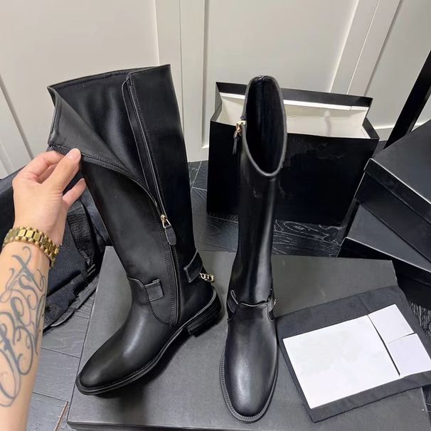 Small Fragrant Wind Chain Knight 2025 New Style Coarse Heel Round Head Looks Skinny Not Over Knees Western Long Boots_vogvips.com