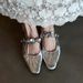 Silver Color Height Increasing Closed-Toe Shoes For Women With Square Toe, Sequins, Flower, One-Strap, And Ruched Design_vogvips.com