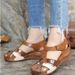Large Size 42 43 2025 Summer New European And American Retro Round-Toe Wedge Thick-Soled Roman Women's Sandals_vogvips.com