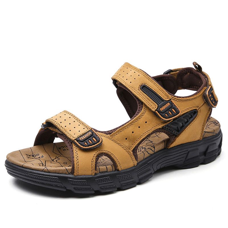 Top Layer Cowhide Cross-Border Sandals For Men Thick Open-Toe Men's Beach Soft Sole Fashion Large Size Outdoor Casual_vogvips.com