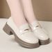 Plus-size Round-toe Thick-soled Loafers For Women, Summer Soft Leather British Retro Platform Shoes, Chunky Heel Black_vogvips.com