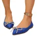 Womens Satin Pointed Toe Flat Shoes With Rhinestone Bow Decor Casual Slip On_vogvips.com