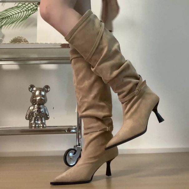 Pointed Toe Ruched Slouch French Style Elegant Over-the-Knee Long Thin Heel High Tube Riding Boots For Women_vogvips.com