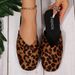 Leopard Print Flat 2025 New Style Closed-toe Lazy Shallow Fashion Mules For Women, Stylish Outdoor Slippers_vogvips.com