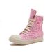 New European And American Style Canvas High-Top Pink Tassel Ripped Sports Casual Women's Breathable Round-Toe Lace-Up_vogvips.com