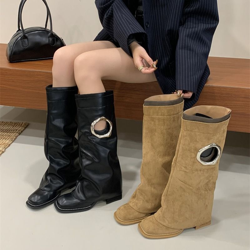 Meng Ziyi's Same Style Winnie Vera Straight-Leg With Simple Cutout Design And High Heel Fashion Boots_vogvips.com