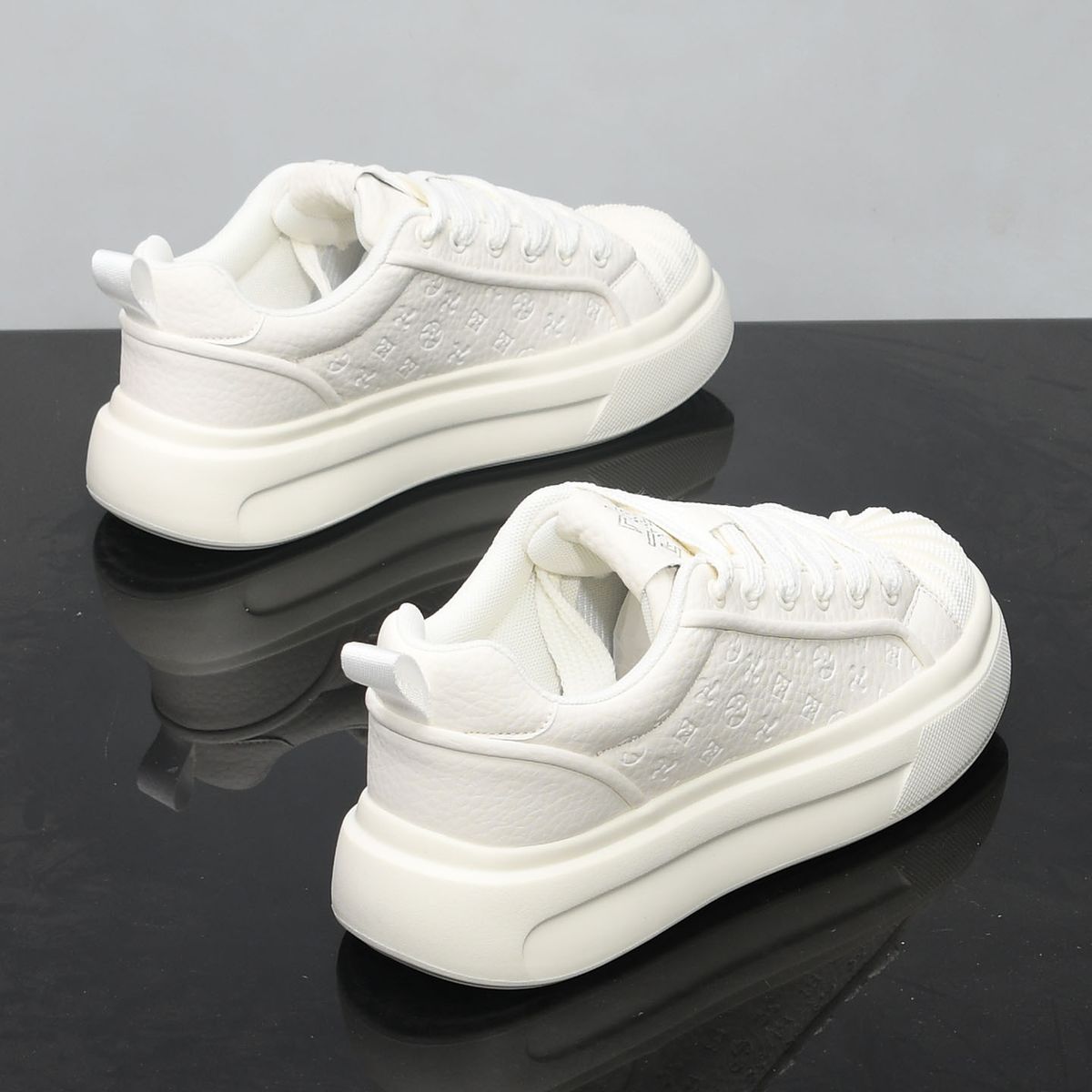 Men's Casual Sneakers Spring Autumn Stylish Versatile Thick Soled Heel Increasing Shell Toe White Sports Shoes_vogvips.com