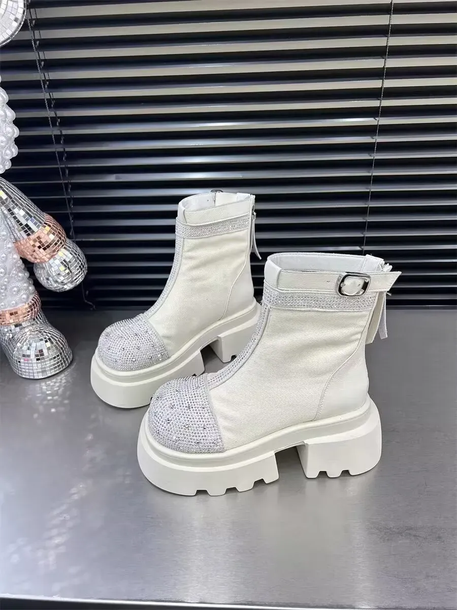 Women Fashion Boots:Thick Sole Increase Height Martin Boots Dia Design Winter,Black/Beige/Light Tan,Free Shipping_vogvips.com