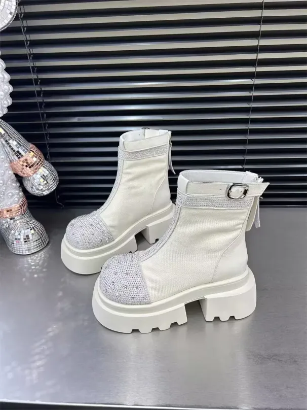 Women Fashion Boots:Thick Sole Increase Height Martin Boots Dia Design Winter,Black/Beige/Light Tan,Free Shipping_vogvips.com