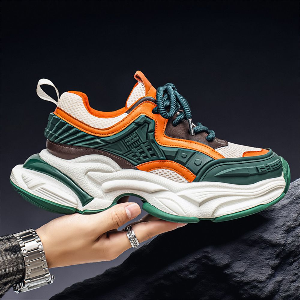 2026 Fashion Sneakers Youth/Men PU+Mesh Splicing Low Top Lace-Up Breathable Thick Sole Non-Slip Wear-Resistant Running Shoes_vogvips.com