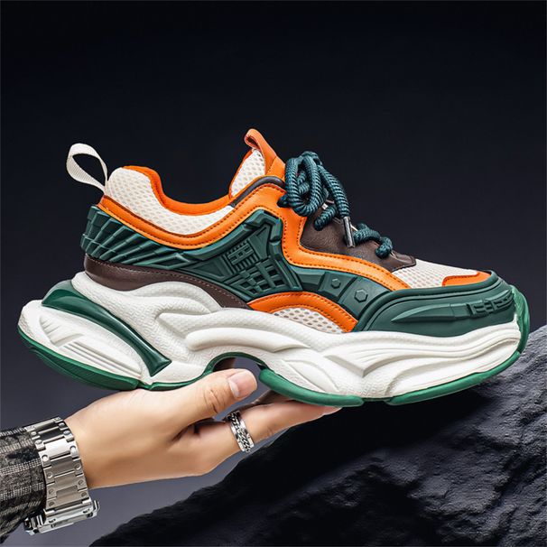2026 Fashion Sneakers Youth/Men PU+Mesh Splicing Low Top Lace-Up Breathable Thick Sole Non-Slip Wear-Resistant Running Shoes_vogvips.com