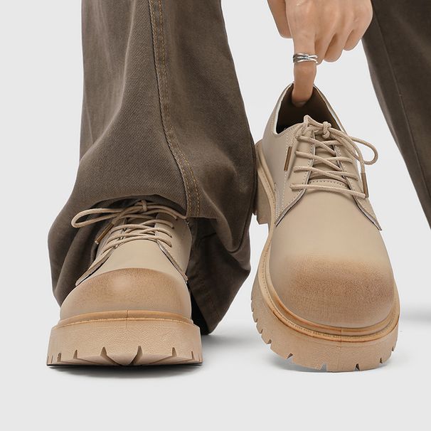 Men's Retro Derby Shoes Low Top Brogues Mickey Casual Leather Shoes With Thick Sole For Spring Summer_vogvips.com