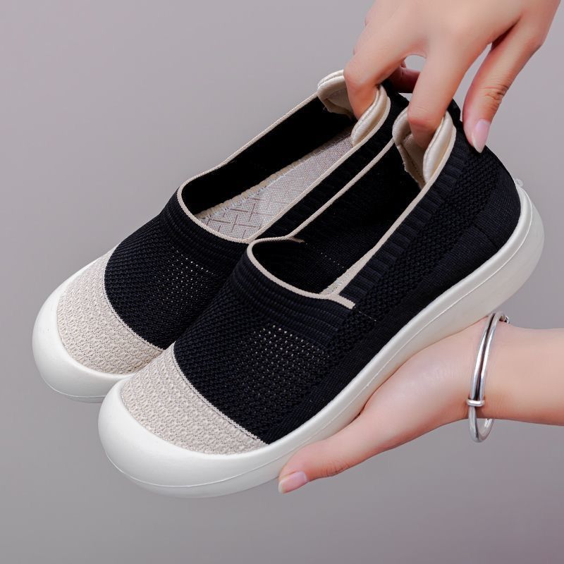 New Style Women's Mesh Slip-On Casual Walking Shoes Breathable Versatile Comfortable Flyknit Soft Sole Old Beijing Cloth Shoes_vogvips.com