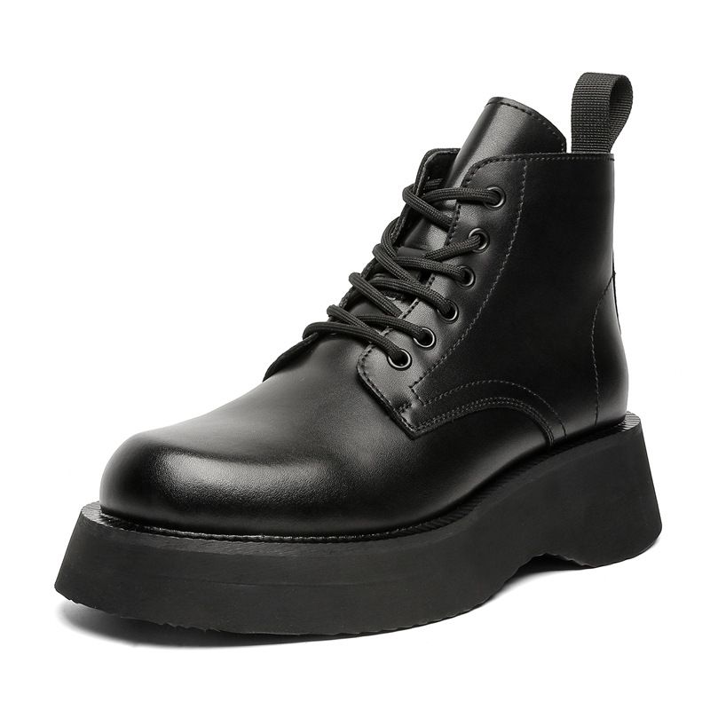Retro Thick-soled Heightened Medium-help Tooling Boots, Fleece Lace-up Martin Boots_vogvips.com