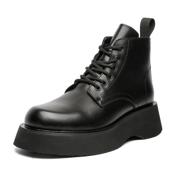 Retro Thick-soled Heightened Medium-help Tooling Boots, Fleece Lace-up Martin Boots_vogvips.com