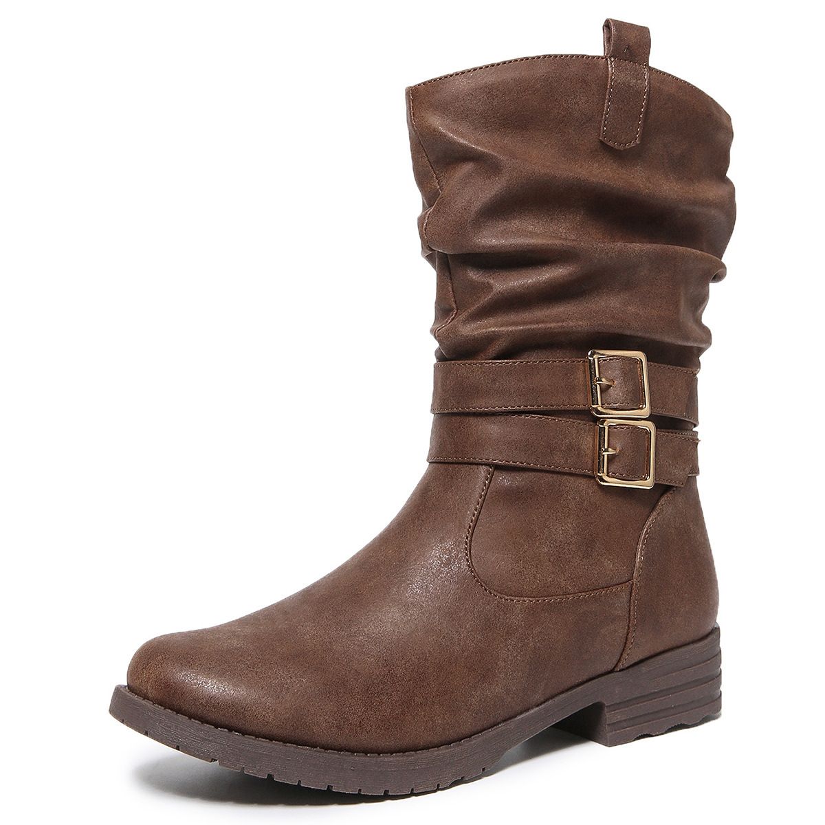 Women's Western Cowboy Boots With Belt Buckle Detail Chunky Heel Mid-Calf Stacked Boots Vintage Fashion Boots Stylish Mid Calf Chunky Heel_vogvips.com