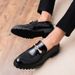 TerraStride Pointed Toe Groomsman Knot Half Mules Nightclub Men British Style Black Business Formal Casual Work Leather Shoes_vogvips.com