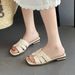 Cameido Ladies' Elegant Casual Beige Woven Square-Headed Flip-Flops_vogvips.com