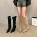 Women's Pointed-Toe Stacked Knee Boots - Slimming Khaki Riding Boots With 8cm Stiletto Heel | Vintage Chic & All-Day Comfort_vogvips.com