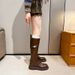 Women's Brown Knee High Riding Boots With Buckle Detail, Chunky Heel & Side Zipper – Stylish & Comfortable Mid-Calf Boots For All Seasons_vogvips.com