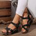 Women's Bohemian Wide Width Sandals - Metallic Color Block Adjustable Strap Open Toe Beach Sandals_vogvips.com