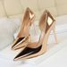 Women's Pumps Fashion Sexy Nightclub Pointed Toe Stiletto Hollow Single Shoes Metal Surface Shallow Mouth OL Simple High_vogvips.com