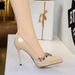 European And American High Heels, Women's Fashion, Rhinestone Fine Heels, Patent Leather Shallow Mouth Pointed Super High Heels, Single Shoes_vogvips.com
