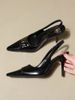 Patent Leather Pointed-Toe Stiletto Slingback Pumps With Metal Zipper Accent_vogvips.com