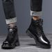 European Warm Series Men's Martin Spring Autumn Winter Korean Style High-top Black Trendy Motorcycle Leather Thick-soled Non-slip Work Boots_vogvips.com