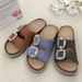 Women's Shoes Slippers Double Buckle Diamond Buckle Embroidery Beach Cork Slippers Outdoor Large Size Slippers_vogvips.com