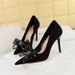 High Heels Stiletto Satin Light Mouth Pointed Rhinestone Lace Bow Single Shoes_vogvips.com
