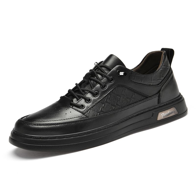Men's Shoes Embossed Plaid Lace-free White Shoes Soft-soled Sports Shoes Casual Board Shoes Men_vogvips.com