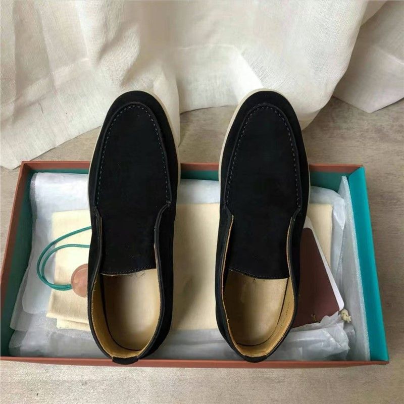 Foreign Trade Genuine Leather High-Top Loafers, Slip-On Classic Casual Flat British Black Short Boots_vogvips.com