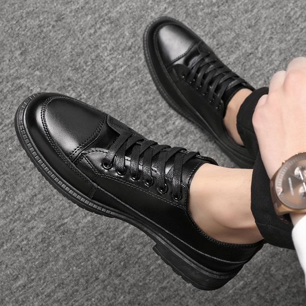 Spring And Summer Leather Low-top Casual Versatile Men's Black Work Waterproof Korean Style Business Shoes Men_vogvips.com