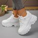 Women S Fashion White Platform Thick Sole Non Slip Sports Shoes For Lace Up Height Increase Chunky Sneakers_vogvips.com