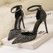 Women S Pumps High Heels Shallow Mouth Pointed Toe Hollow One Word Straps With Shiny Rhinestones Women Wedding_vogvips.com