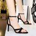 927-A5 Style Summer One Line Heels With Thin High Heels, Suede Cutout, Open Toe, Cross Cut Women's Sandals_vogvips.com