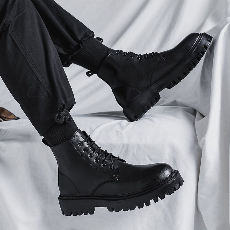 European Warm Series Trendy Martin For Men, High Top, Fashionable Spring And Autumn British Style, Mid-Top Shoes, Height Increasing Black_vogvips.com