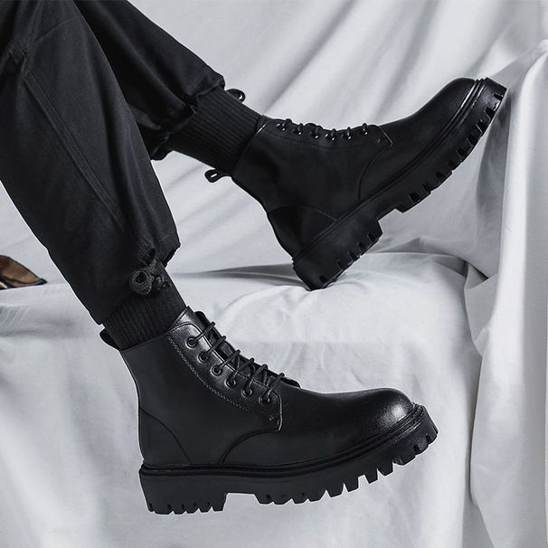 European Warm Series Trendy Martin For Men, High Top, Fashionable Spring And Autumn British Style, Mid-Top Shoes, Height Increasing Black_vogvips.com