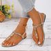 Cross-Border Foreign Trade Summer Clip-Toe Vacation Roman High-End Rhinestone Chain Beach Women's Flat Sandals Slippers_vogvips.com