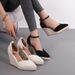 Women's Summer Pointed Toe Wedge Heel Platform Sandals Hollow Out Straw Braided Rope Sole Buckle Shoes_vogvips.com