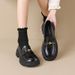 Platform Loafers Women's Retro One-pedal Small Leather Shoes British Style Thick Heel Single Shoes_vogvips.com