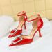 8323-K28 Style Banquet High Heels, Shallow Mouth, Pointed One Word With Metal Diamond Buckle Hollow Sandals For Women_vogvips.com
