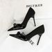 Fashion pedicure slim slim heels High heels shallow mouth pointy bow single shoes for women_vogvips.com