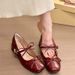 French Bow Square Head Mary Jane Shoes Women's Skirt Evening Single Shoes Thick Heel Small Leather Shoes_vogvips.com