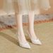New Pearl Buckle Lace High Heels For Women, Stiletto Pointed Toe Bride Bridesmaid Solid Color Plus Size Wedding Shoes_vogvips.com